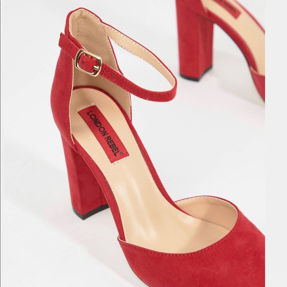 London Rebel Ankle Strap Red Heels - Picture 3 of 10